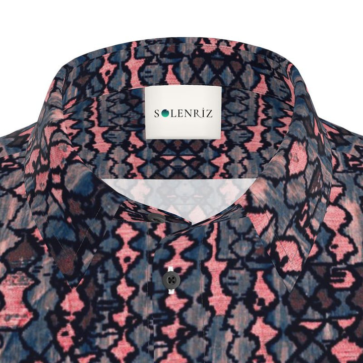 Men’s Navy & Coral Geometric Short-Sleeve Shirt | Solenriz