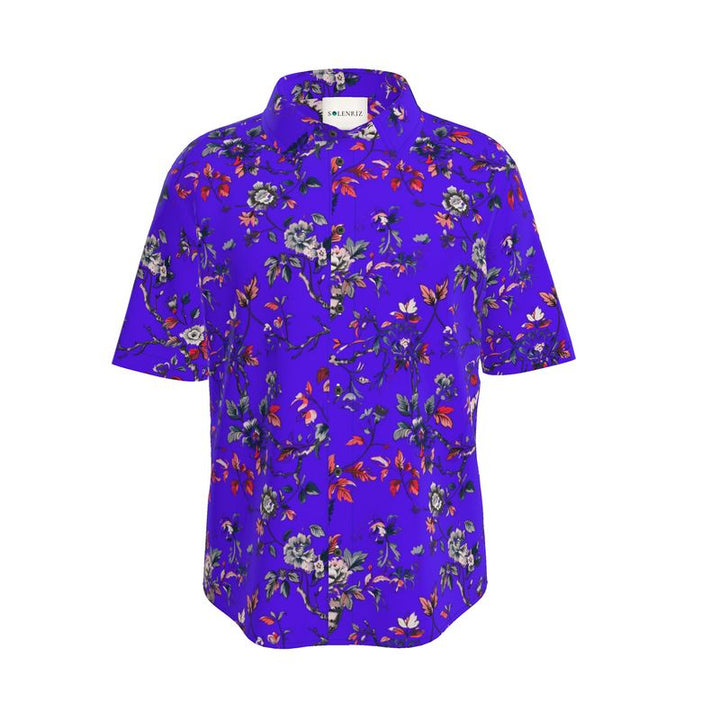 Men’s Purple Botanical Print Short-Sleeve Shirt | Solenriz