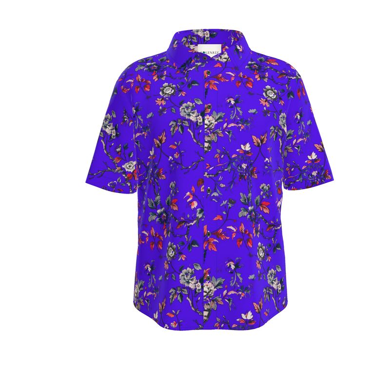 Men’s Purple Botanical Print Short-Sleeve Shirt | Solenriz