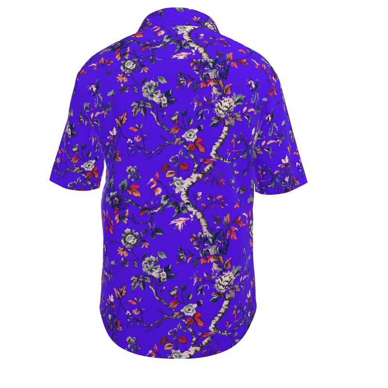 Men’s Purple Botanical Print Short-Sleeve Shirt | Solenriz