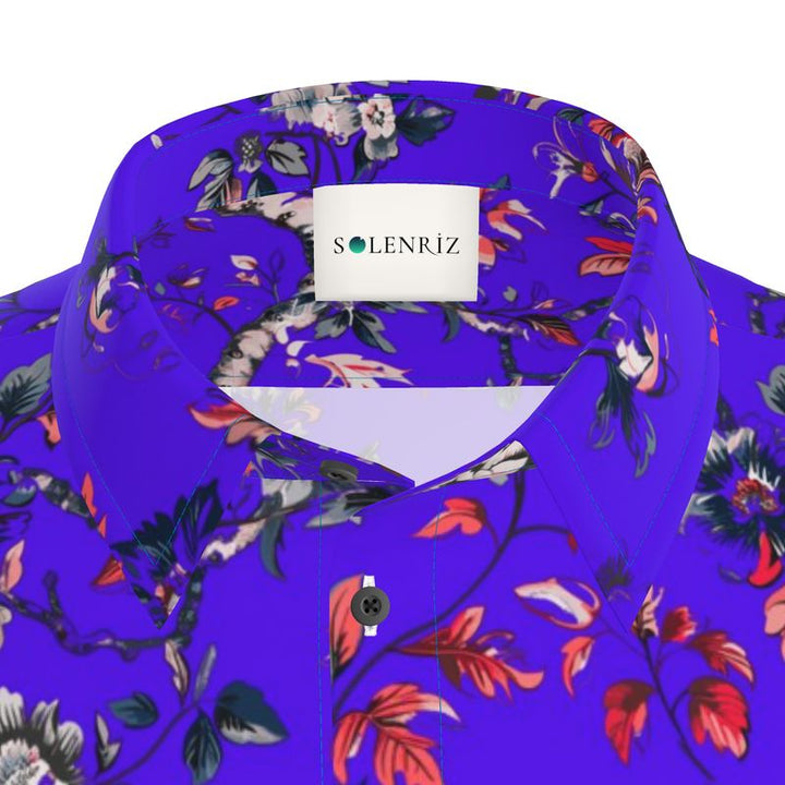 Men’s Purple Botanical Print Short-Sleeve Shirt | Solenriz