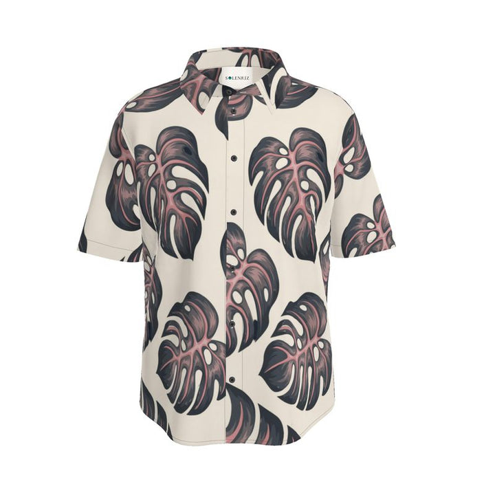 Men’s Cream Monstera Leaf Short-Sleeve Shirt | Solenriz