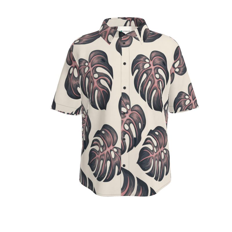 Men’s Cream Monstera Leaf Short-Sleeve Shirt | Solenriz