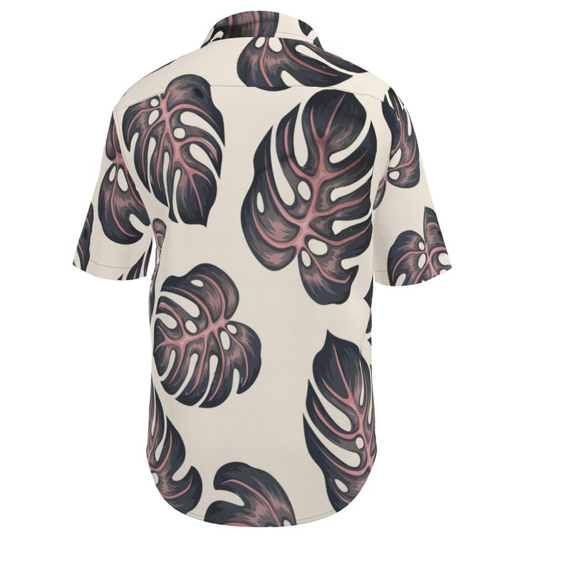 Men’s Cream Monstera Leaf Short-Sleeve Shirt | Solenriz