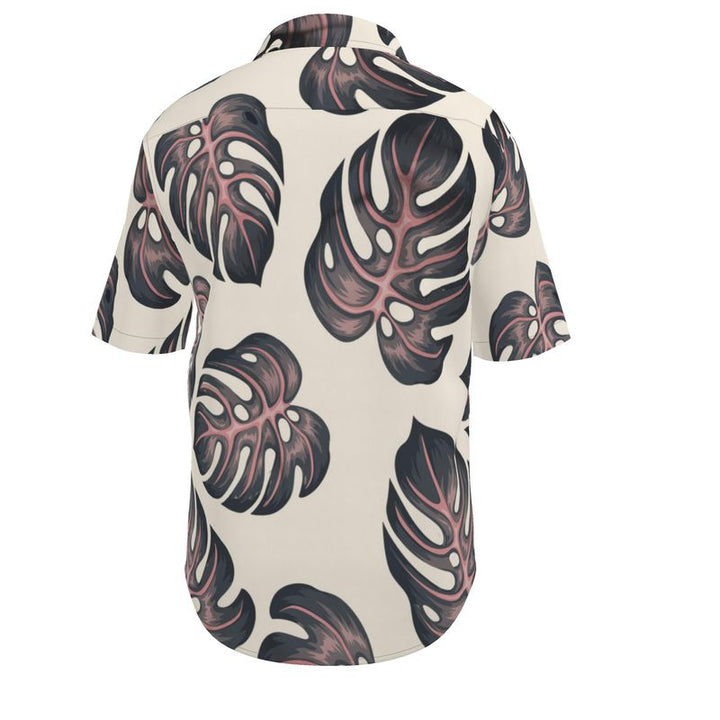 Men’s Cream Monstera Leaf Short-Sleeve Shirt | Solenriz
