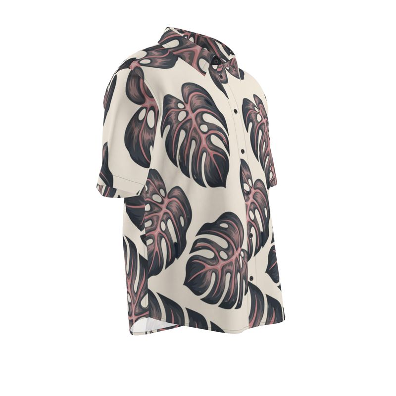 Men’s Cream Monstera Leaf Short-Sleeve Shirt | Solenriz