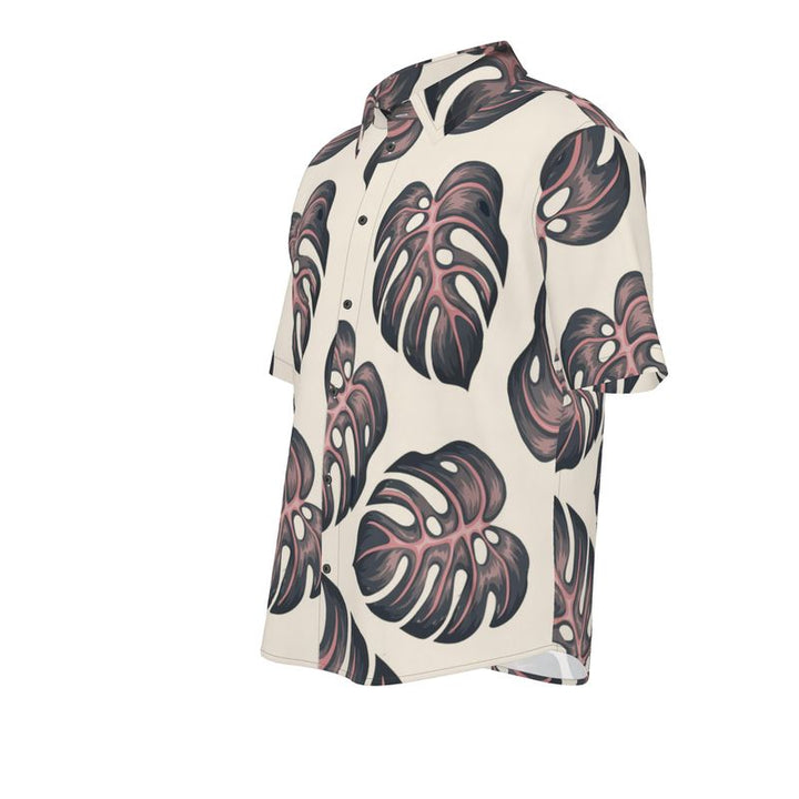 Men’s Cream Monstera Leaf Short-Sleeve Shirt | Solenriz