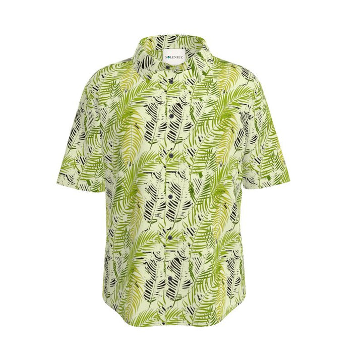 Men’s Lime Green Fern Print Short-Sleeve Shirt | Solenriz - Rizzlly