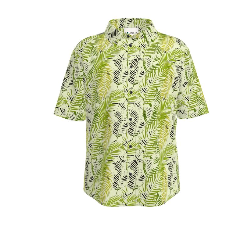Men’s Lime Green Fern Print Short-Sleeve Shirt | Solenriz - Rizzlly