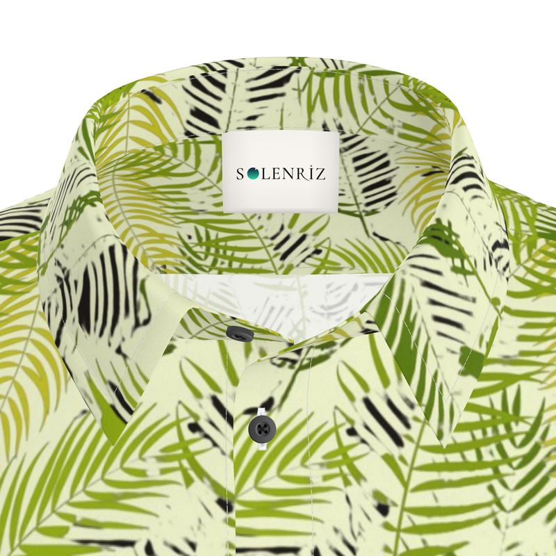 Men’s Lime Green Fern Print Short-Sleeve Shirt | Solenriz - Rizzlly
