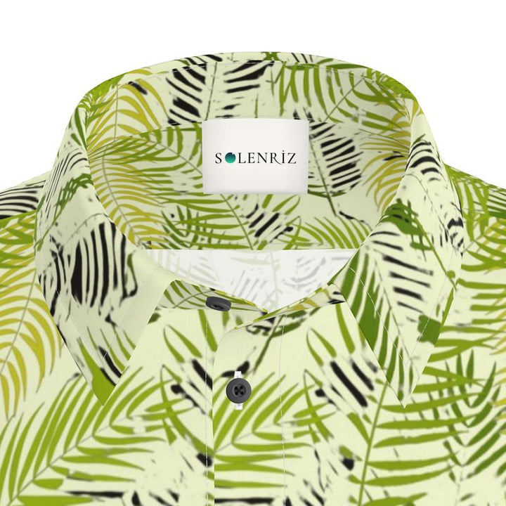 Men’s Lime Green Fern Print Short-Sleeve Shirt | Solenriz - Rizzlly