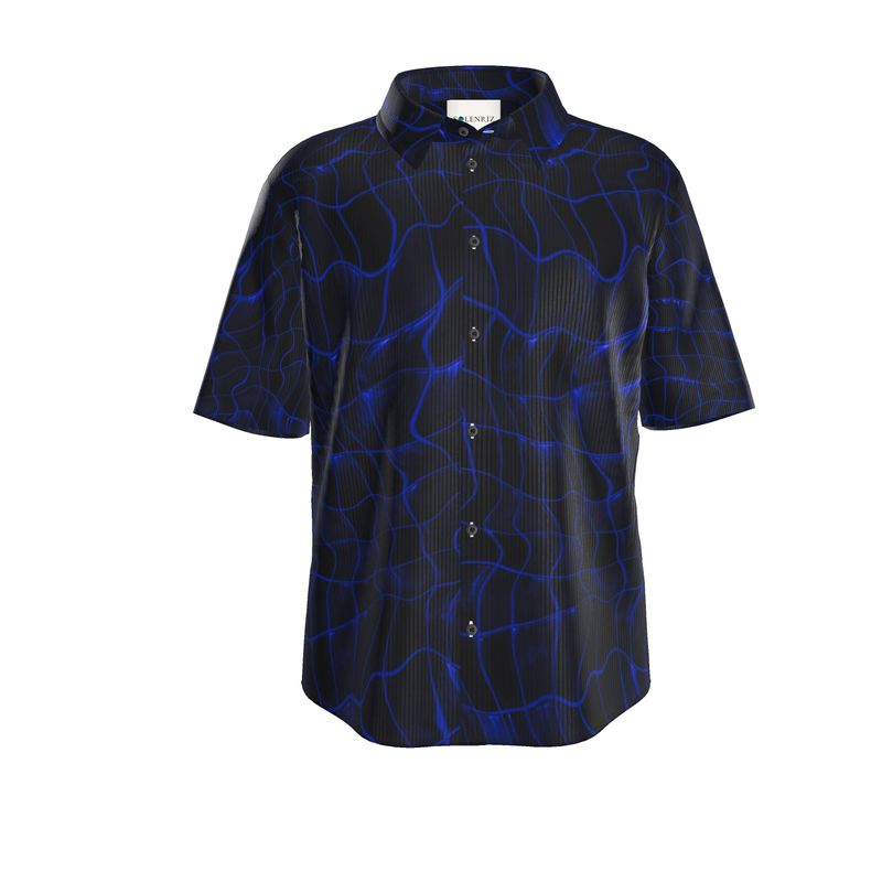 Men’s Deep Blue Abstract Wave Print Short-Sleeve Shirt | Solenriz - Rizzlly