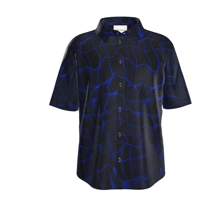 Men’s Deep Blue Abstract Wave Print Short-Sleeve Shirt | Solenriz - Rizzlly