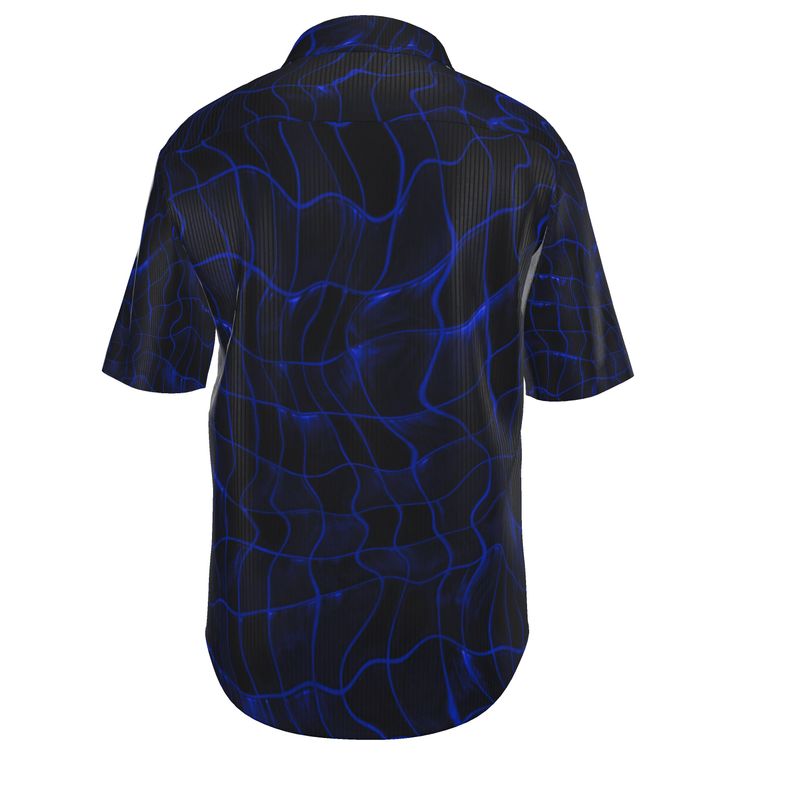 Men’s Deep Blue Abstract Wave Print Short-Sleeve Shirt | Solenriz - Rizzlly