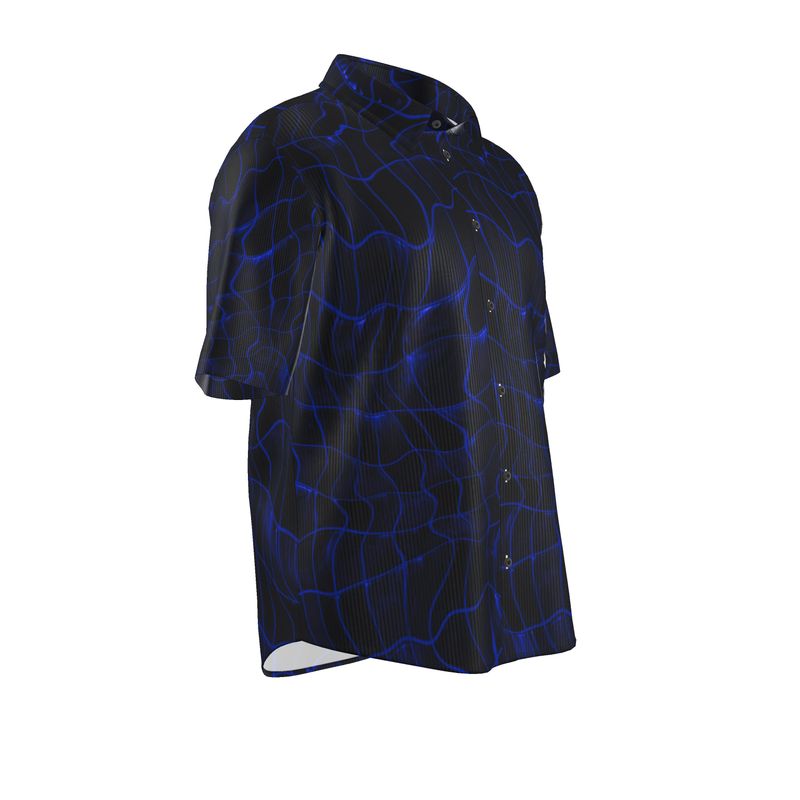 Men’s Deep Blue Abstract Wave Print Short-Sleeve Shirt | Solenriz - Rizzlly