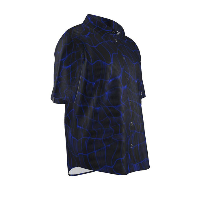 Men’s Deep Blue Abstract Wave Print Short-Sleeve Shirt | Solenriz - Rizzlly