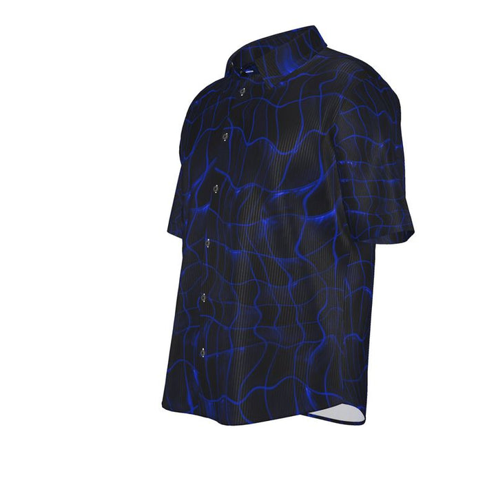 Men’s Deep Blue Abstract Wave Print Short-Sleeve Shirt | Solenriz - Rizzlly