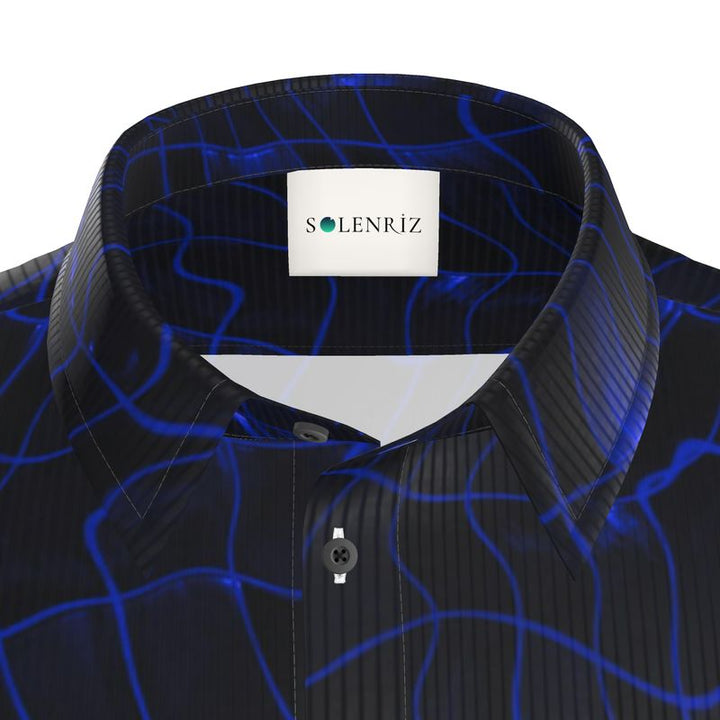Men’s Deep Blue Abstract Wave Print Short-Sleeve Shirt | Solenriz - Rizzlly