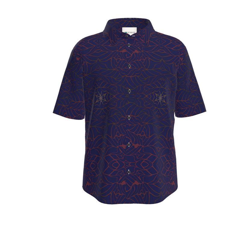 Men’s Short Sleeve Shirt – “Midnight Cipher” in Navy & Red
