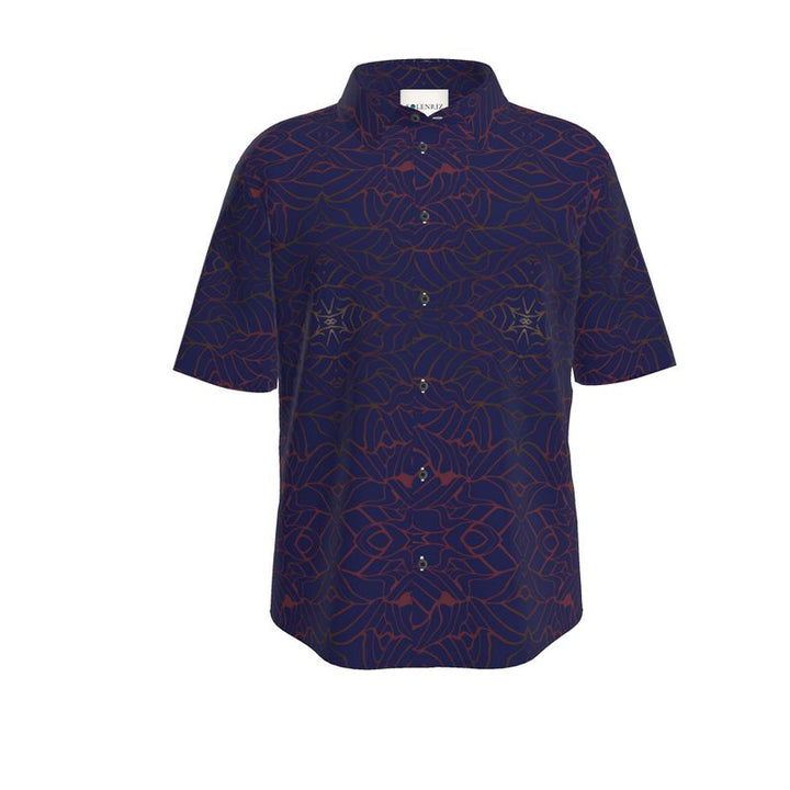 Men’s Short Sleeve Shirt – “Midnight Cipher” in Navy & Red
