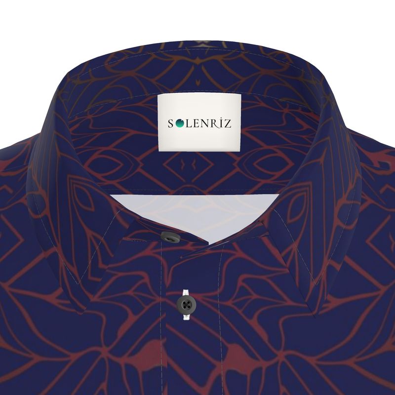Men’s Short Sleeve Shirt – “Midnight Cipher” in Navy & Red
