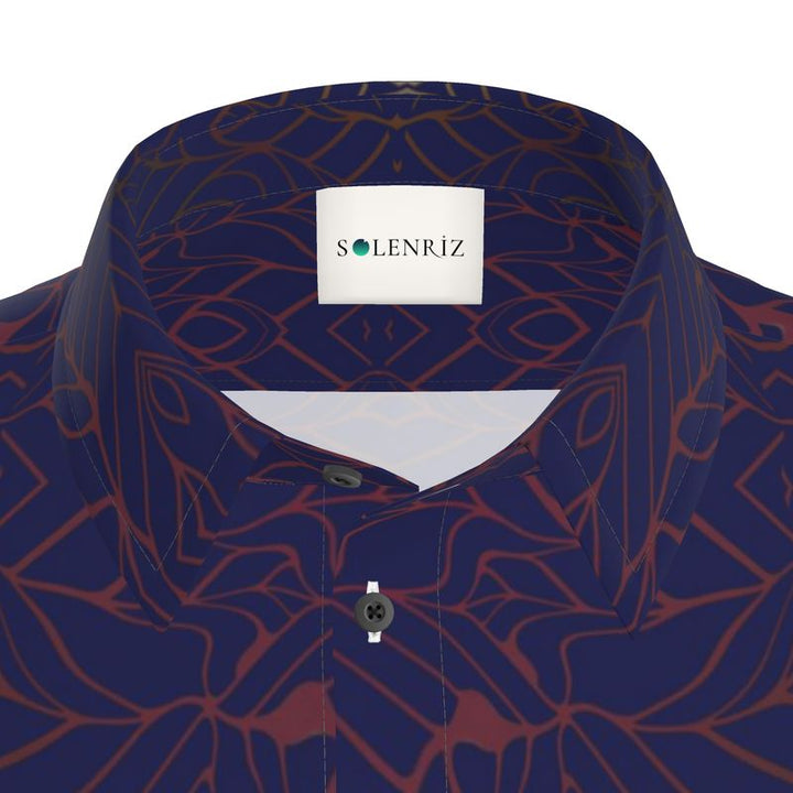 Men’s Short Sleeve Shirt – “Midnight Cipher” in Navy & Red