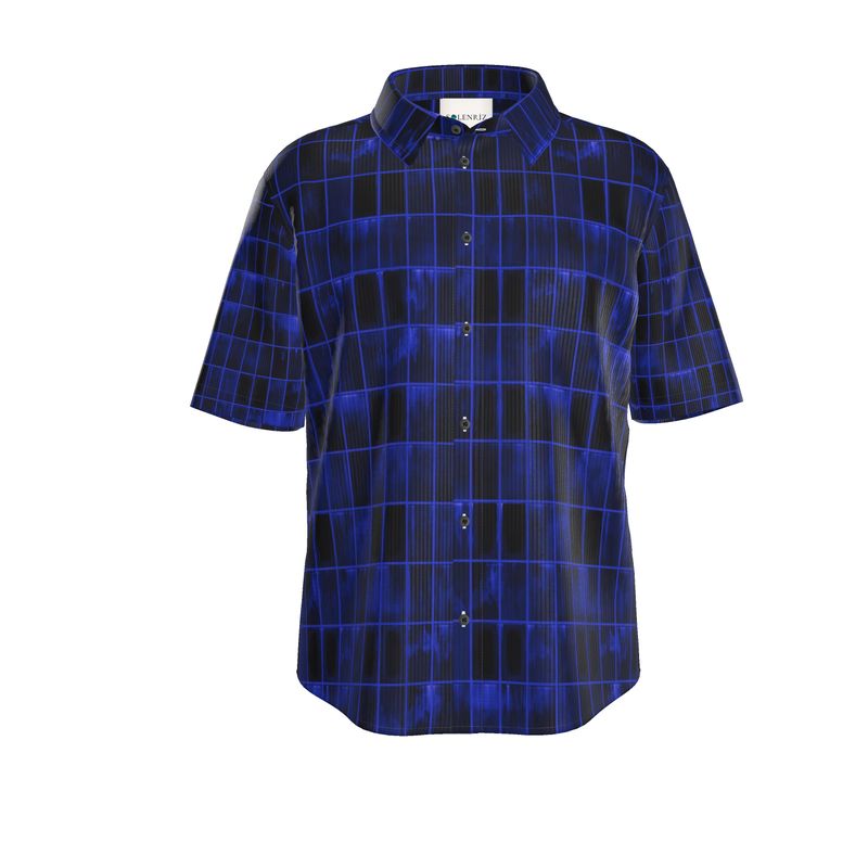 Men’s Cobalt Blue Grid Short-Sleeve Shirt | Solenriz - Rizzlly