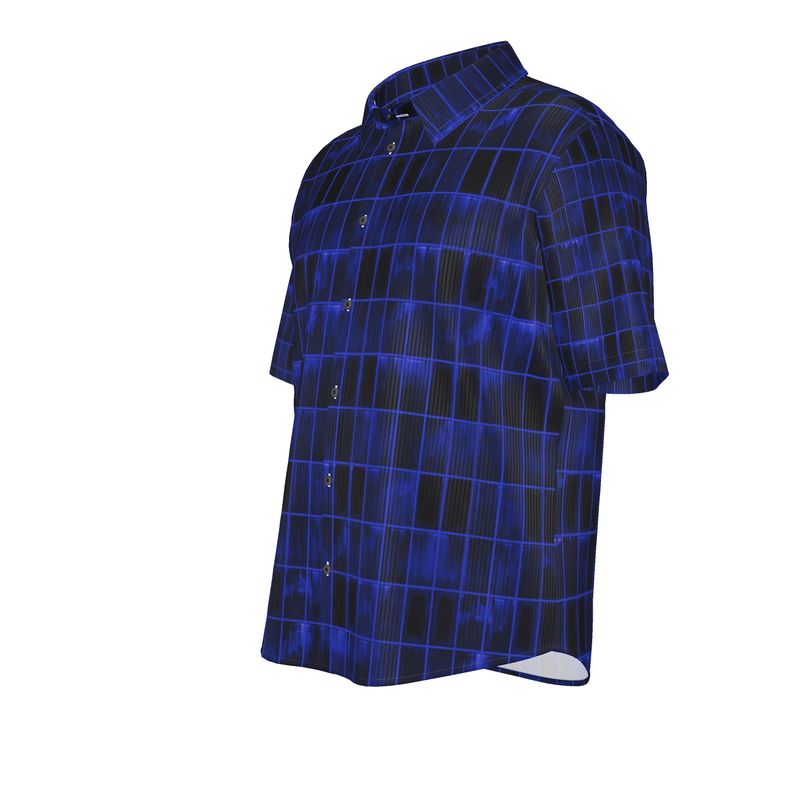 Men’s Cobalt Blue Grid Short-Sleeve Shirt | Solenriz - Rizzlly