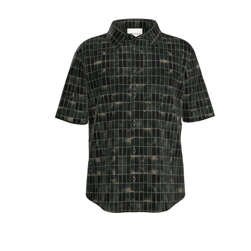 Men’s Black & Moss Green Grid Short-Sleeve Shirt | Solenriz