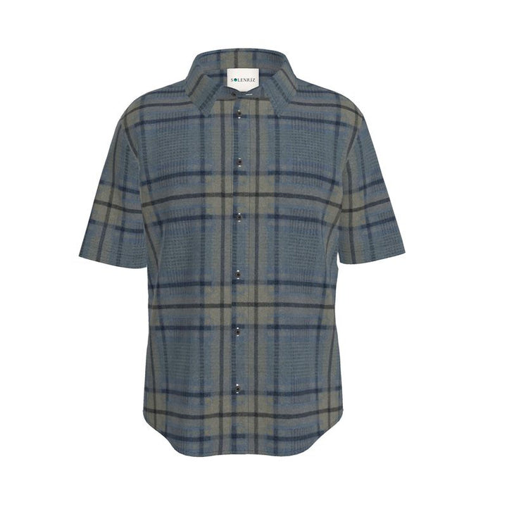 Men’s Blue & Sand Check Short-Sleeve Shirt | Solenriz - Rizzlly