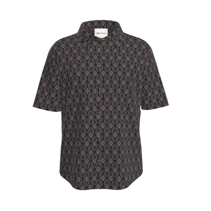 Men’s Taupe & Navy Geometric Short-Sleeve Shirt | Solenriz - Rizzlly