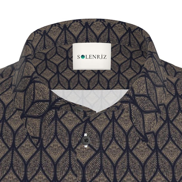 Men’s Taupe & Navy Geometric Short-Sleeve Shirt | Solenriz - Rizzlly
