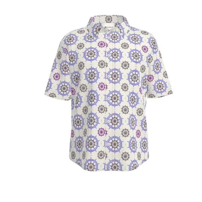 Men’s White & Violet Nautical Short-Sleeve Shirt | Solenriz