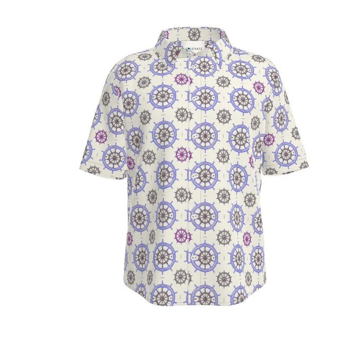 Men’s White & Violet Nautical Short-Sleeve Shirt | Solenriz