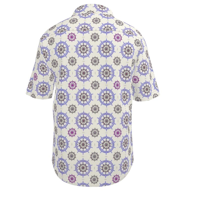 Men’s White & Violet Nautical Short-Sleeve Shirt | Solenriz