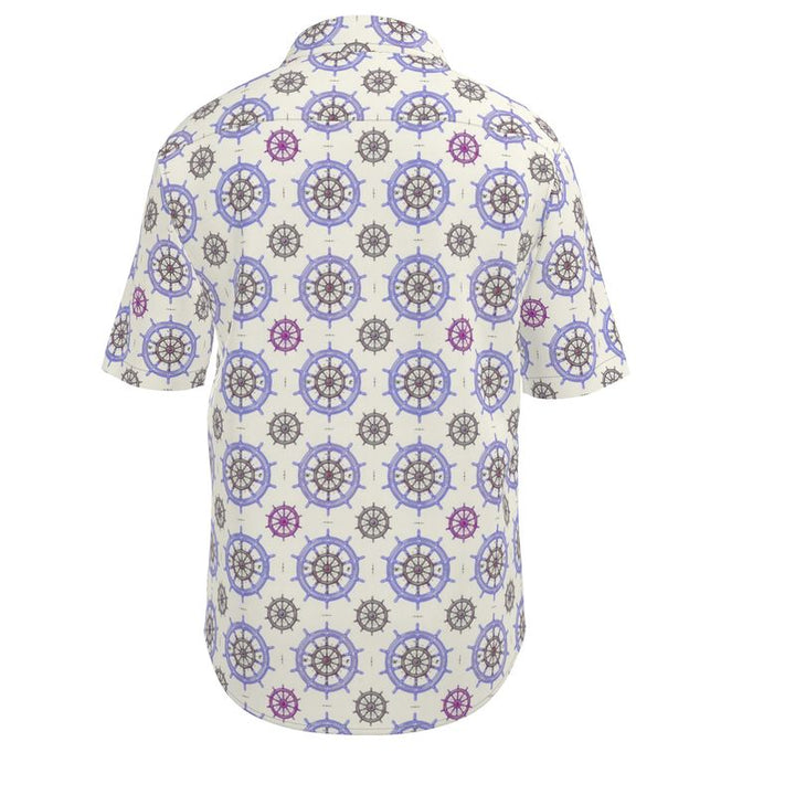 Men’s White & Violet Nautical Short-Sleeve Shirt | Solenriz
