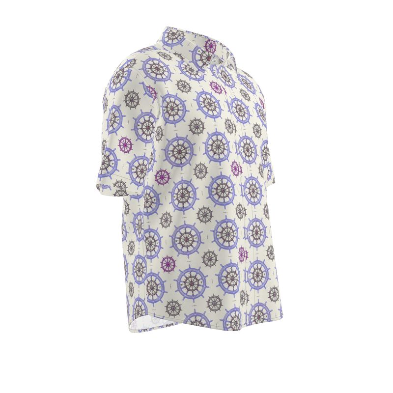 Men’s White & Violet Nautical Short-Sleeve Shirt | Solenriz