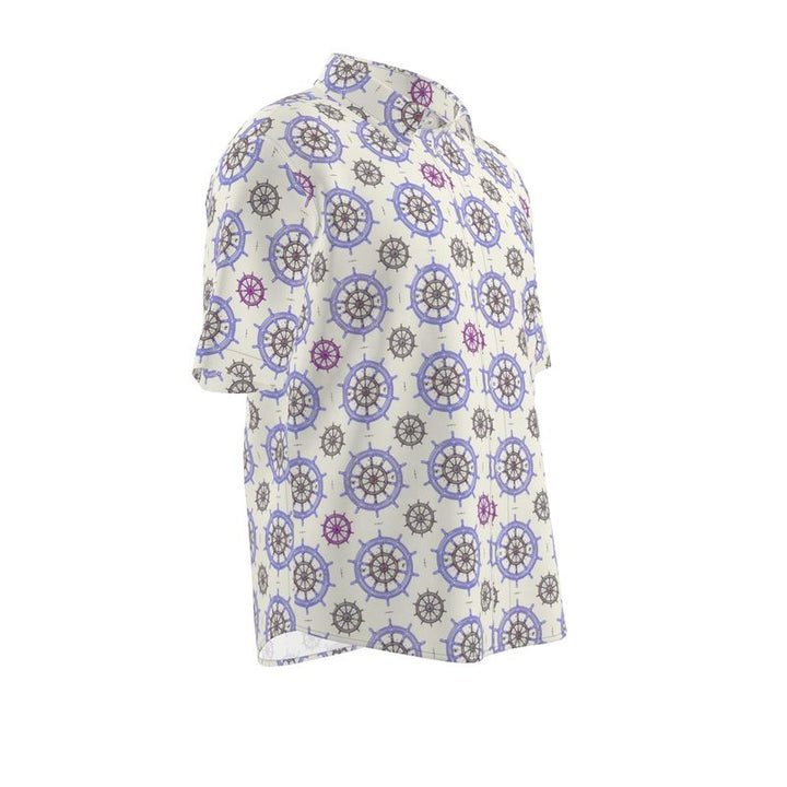 Men’s White & Violet Nautical Short-Sleeve Shirt | Solenriz
