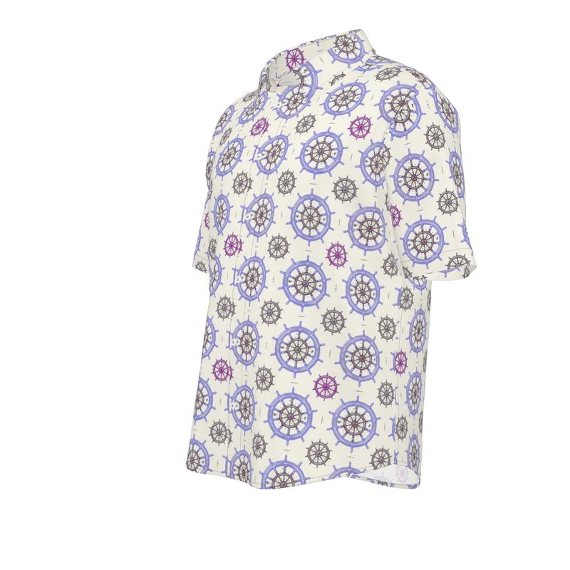 Men’s White & Violet Nautical Short-Sleeve Shirt | Solenriz