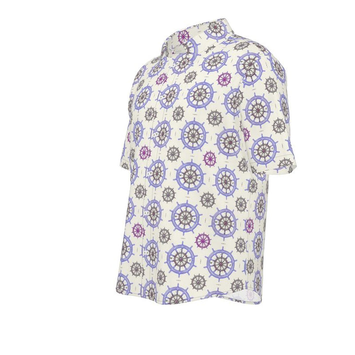 Men’s White & Violet Nautical Short-Sleeve Shirt | Solenriz