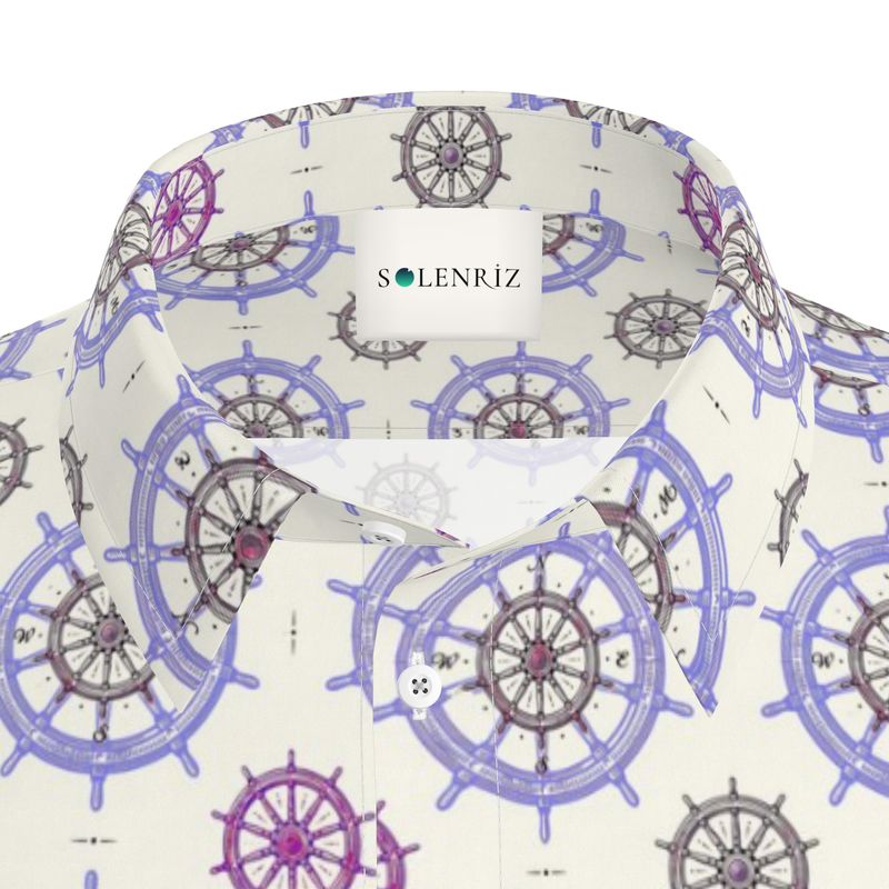 Men’s White & Violet Nautical Short-Sleeve Shirt | Solenriz