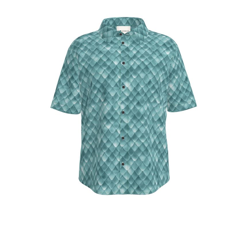 Men’s Teal Geometric Short-Sleeve Shirt | Solenriz - Rizzlly