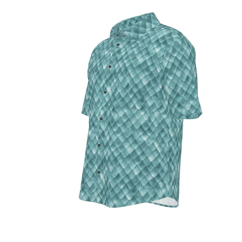 Men’s Teal Geometric Short-Sleeve Shirt | Solenriz - Rizzlly