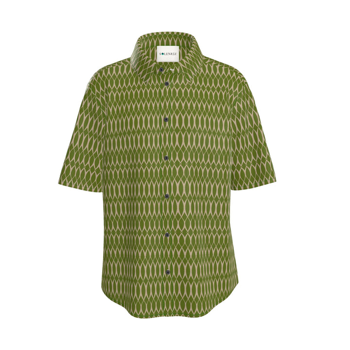 Men’s Olive Green Geometric Short-Sleeve Shirt | Solenriz - Rizzlly