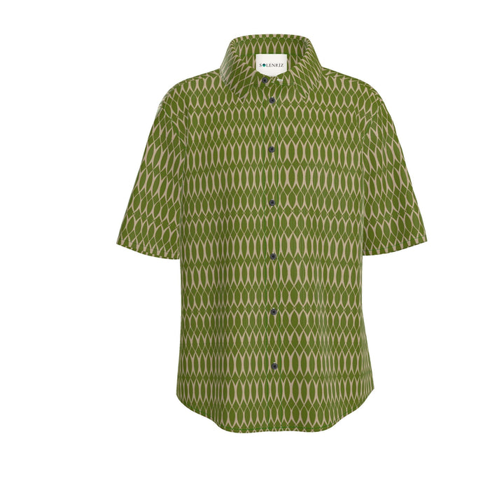 Men’s Olive Green Geometric Short-Sleeve Shirt | Solenriz - Rizzlly