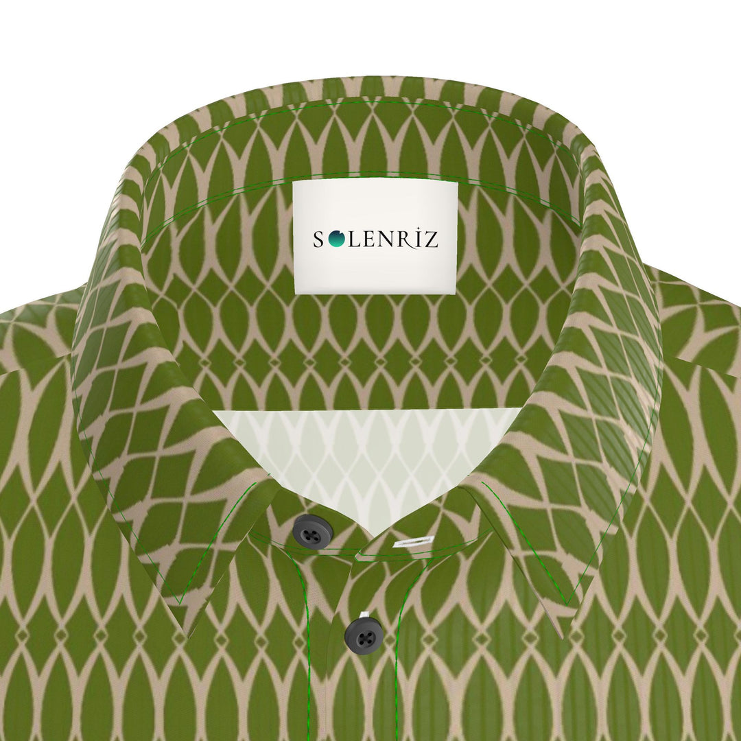 Men’s Olive Green Geometric Short-Sleeve Shirt | Solenriz - Rizzlly
