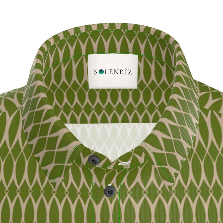Men’s Olive Green Geometric Short-Sleeve Shirt | Solenriz - Rizzlly