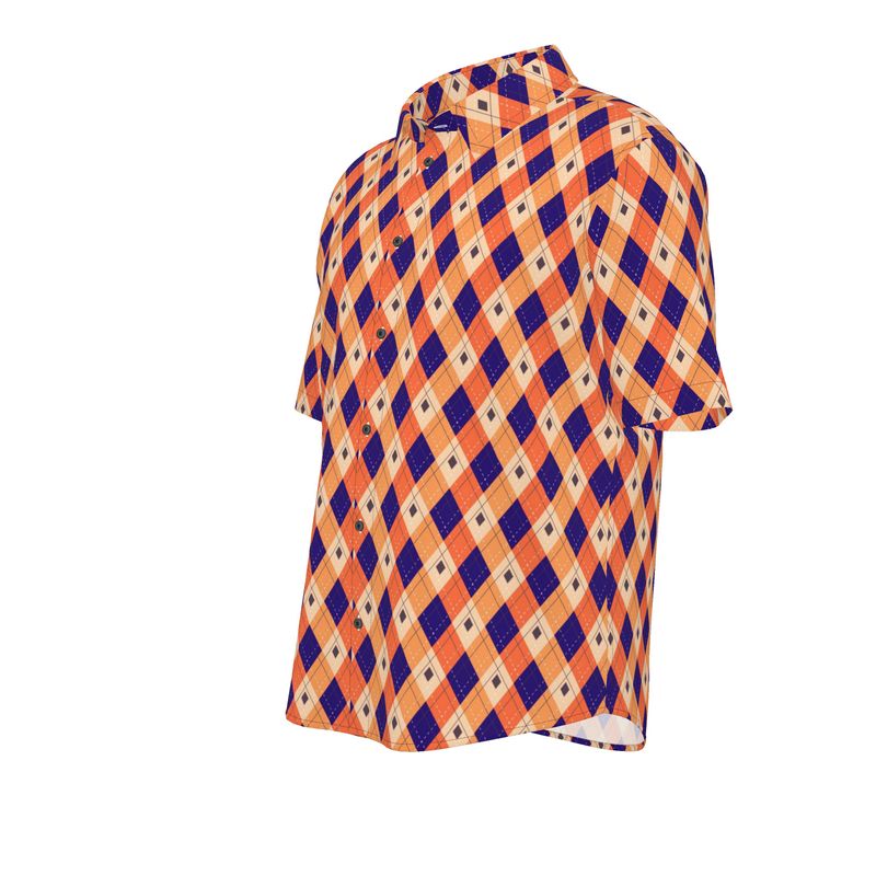 Men’s Orange & Navy Argyle Short-Sleeve Shirt | Solenriz - Rizzlly