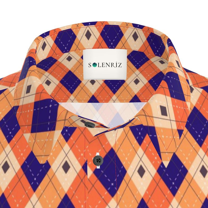 Men’s Orange & Navy Argyle Short-Sleeve Shirt | Solenriz - Rizzlly