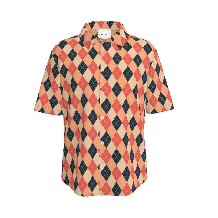 Men’s Coral & Navy Argyle Short-Sleeve Shirt | Solenriz - Rizzlly